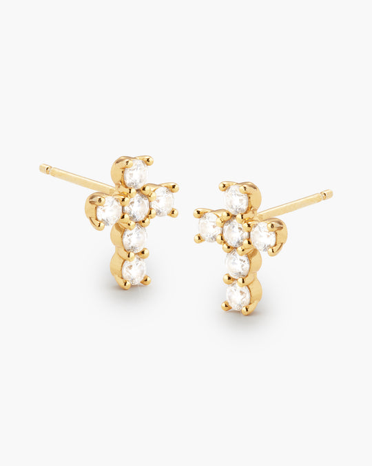 Cross Stud Earrings - Gold - Image 1/2