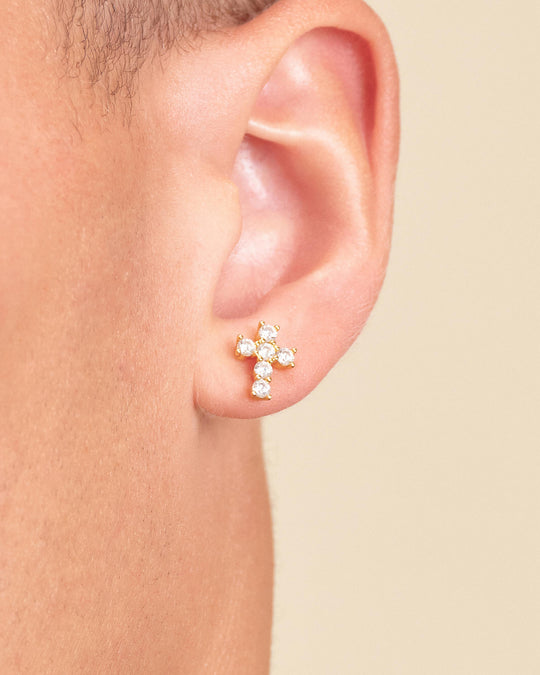 Cross Stud Earrings - Gold - Image 2/2
