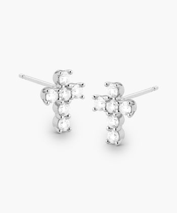 Cross Stud Earrings - Silver