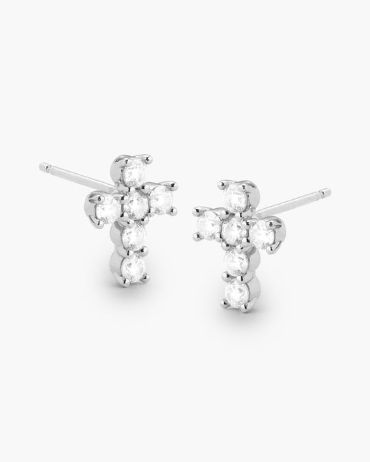 Cross Stud Earrings - Silver - Image 1/2
