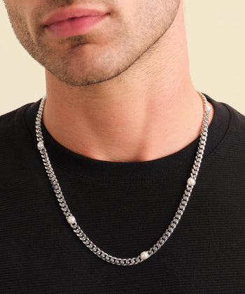 Cuban Link Pearl Inset Chain