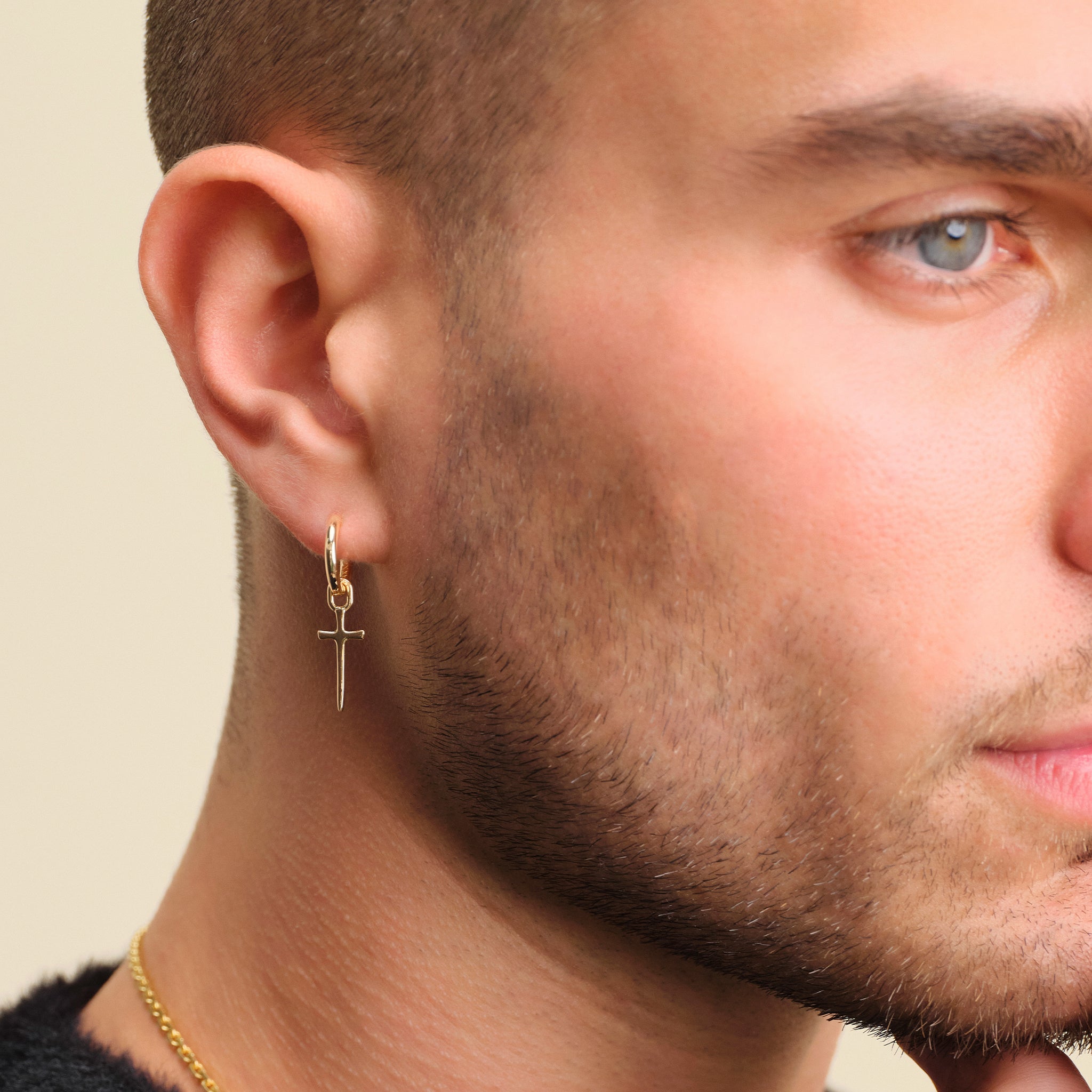 Dagger Cross Earring - Men's Gold Single Earring - JAXXON