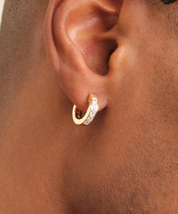 Emerald Cut Inset Hoop Earrings - Gold