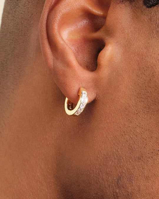 Emerald Cut Inset Hoop Earrings - Gold - Image 2/2