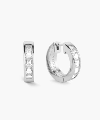 Women's Emerald Cut Inset Hoop Earrings - Silver