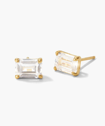 Picture of Women's Emerald Cut Stud Earrings - Gold