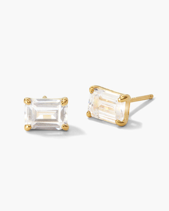 Emerald Cut Stud Earrings - Gold - Image 1/2