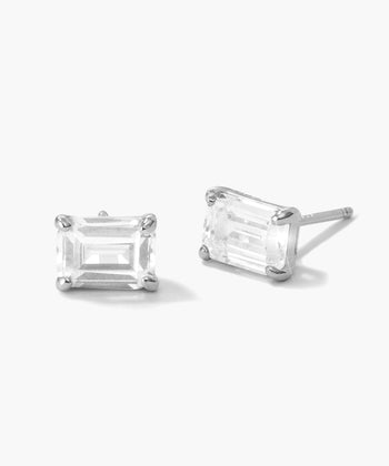 Picture of Women's Emerald Cut Stud Earrings - Silver