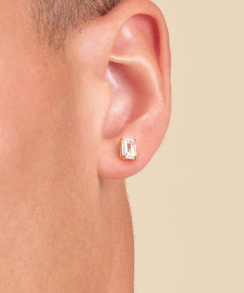 Emerald Cut Stud Earrings - Gold