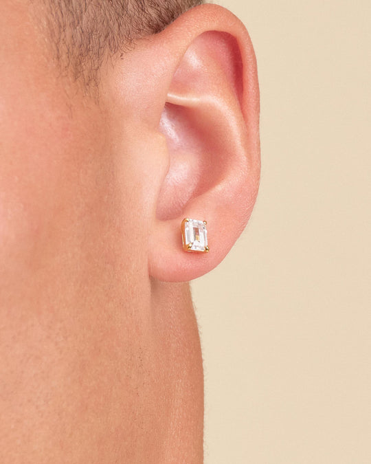 Emerald Cut Stud Earrings - Gold - Image 2/2