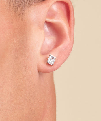 Emerald Cut Stud Earrings - Silver
