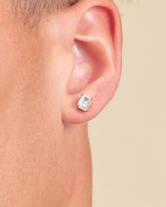 Emerald Cut Stud Earrings - Silver - Image 2/2