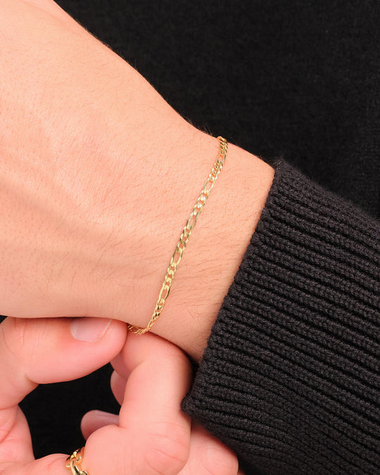 Solid Gold Flat Figaro Bracelet - 3mm - Image 2/2