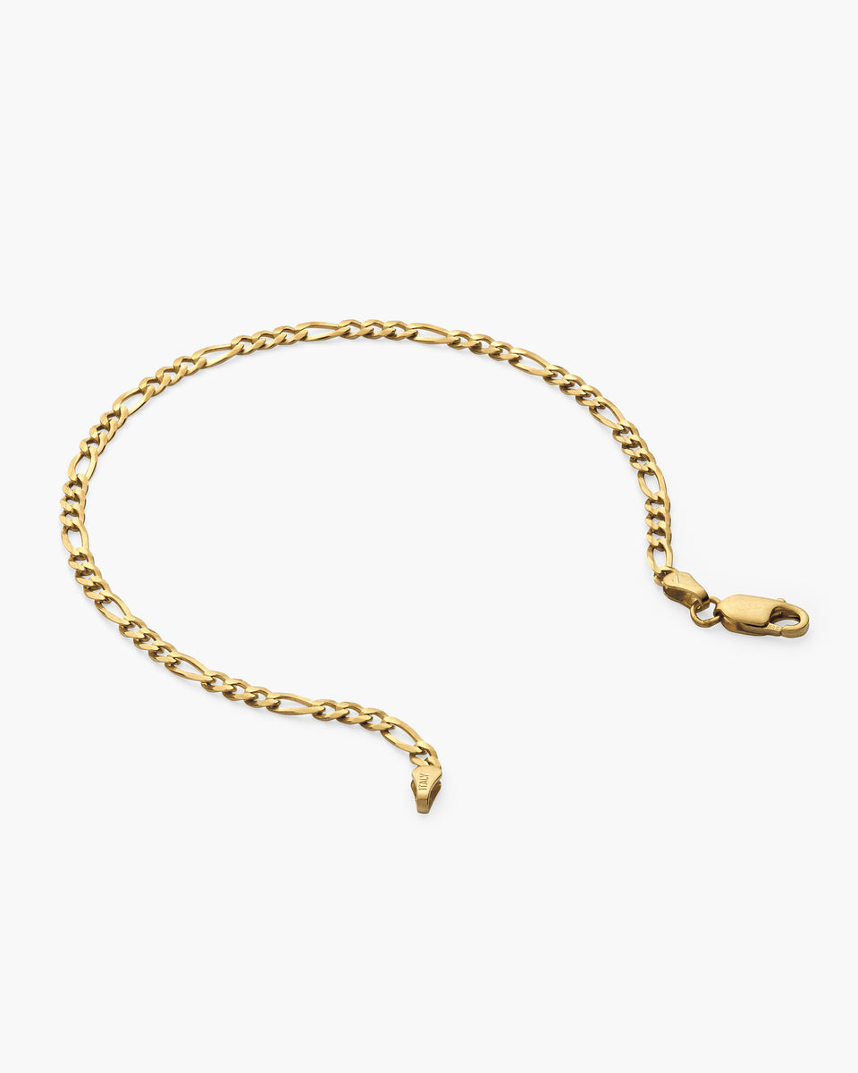 Solid Gold Flat Figaro Bracelet - 3mm