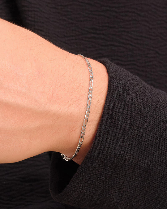 White Gold Flat Figaro Bracelet - 3mm - Image 2/2