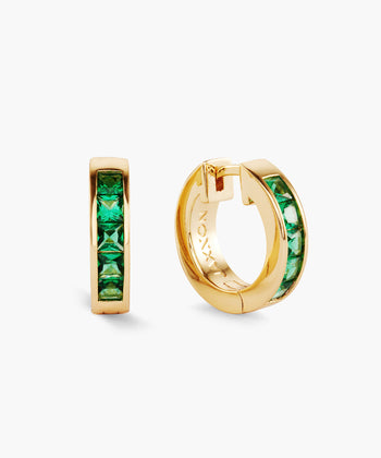 Women's Green Emerald Cut Inset Hoop Earrings