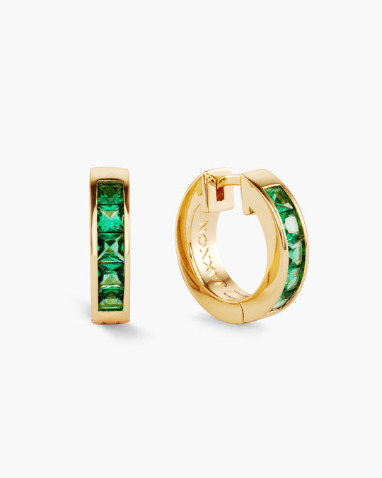 Green Emerald Cut Inset Hoop Earrings - Image 1/2