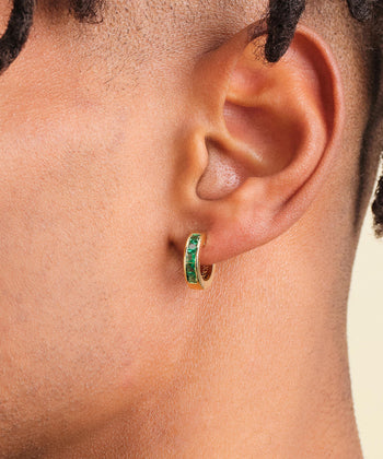 Green Emerald Cut Inset Hoop Earrings