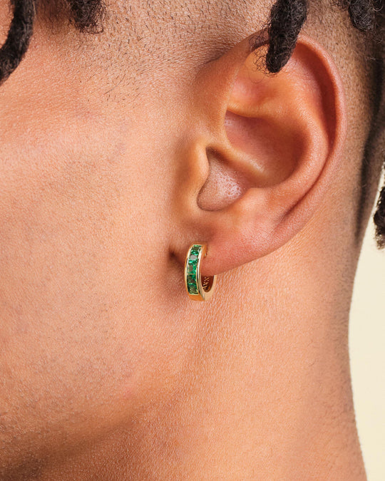 Green Emerald Cut Inset Hoop Earrings - Image 2/2