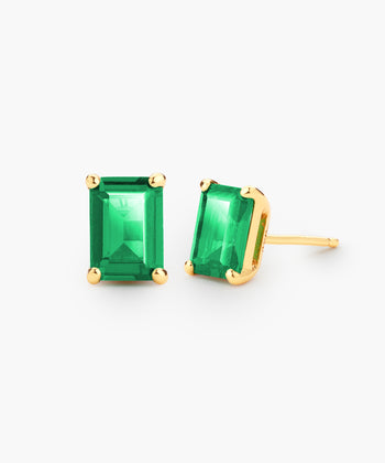 Women's Green Emerald Cut Stud Earrings