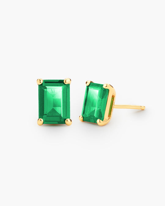 Women's Green Emerald Cut Stud Earrings - Image 1/7