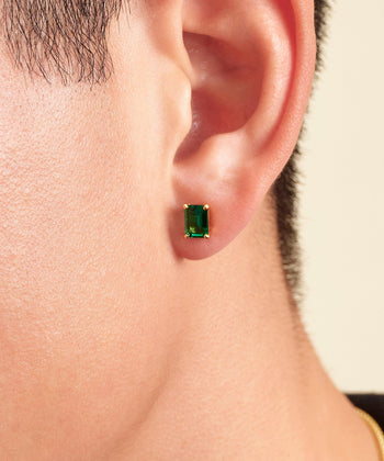 Green Emerald Cut Stud Earrings