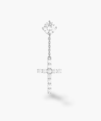 Hanging Cross Stud Earring - Silver