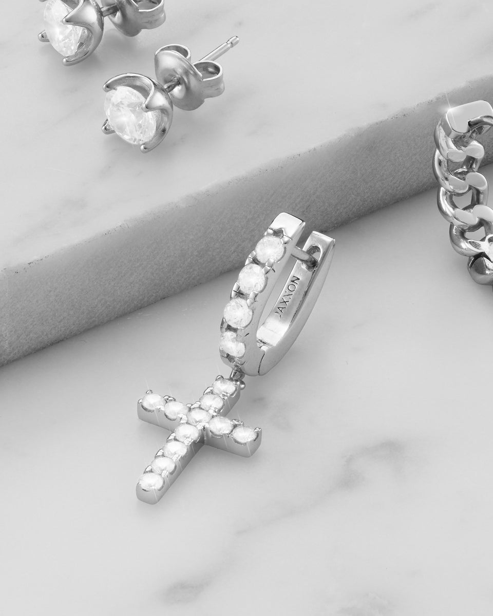 Hanging Studded Cross Earring