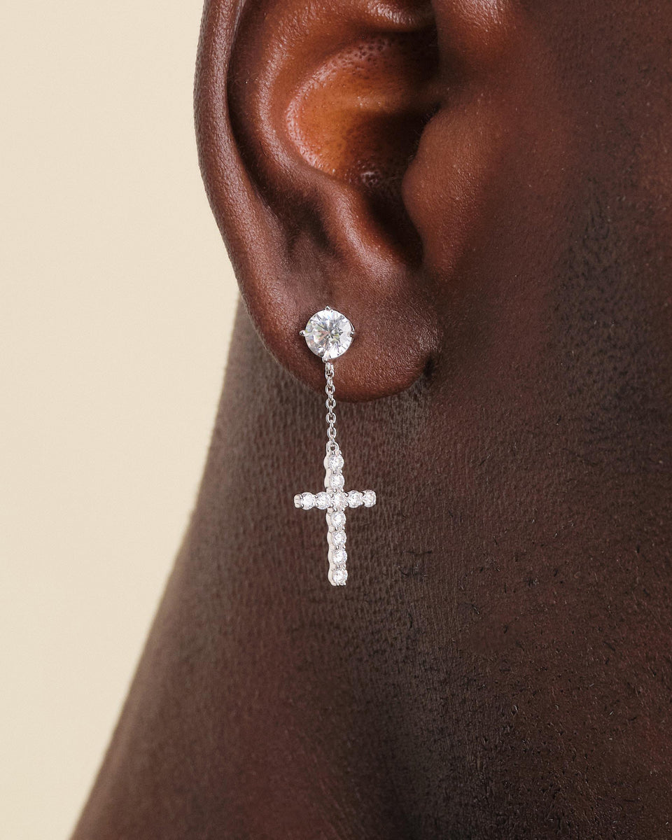 Hanging Cross Stud Earring - Silver