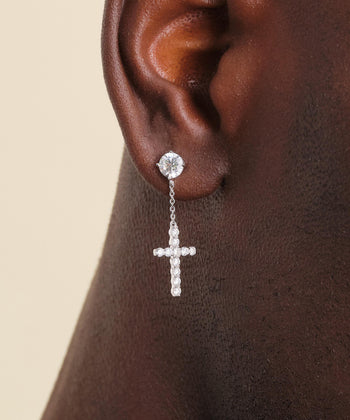 Hanging Cross Stud Earring - Silver