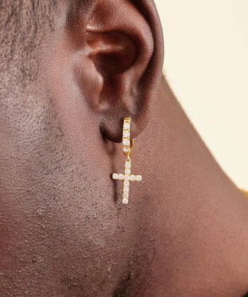 Hanging Studded Cross Earring