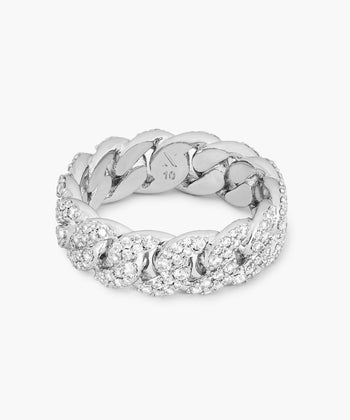 Iced Out Cuban Link Ring - Silver