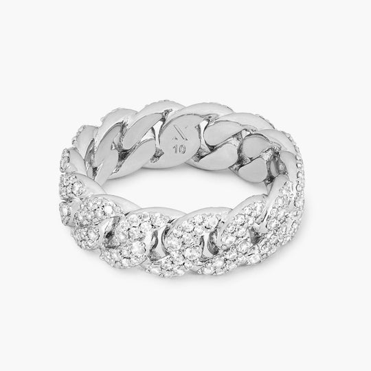 Iced Out Cuban Link Ring - Silver - Image 1/2