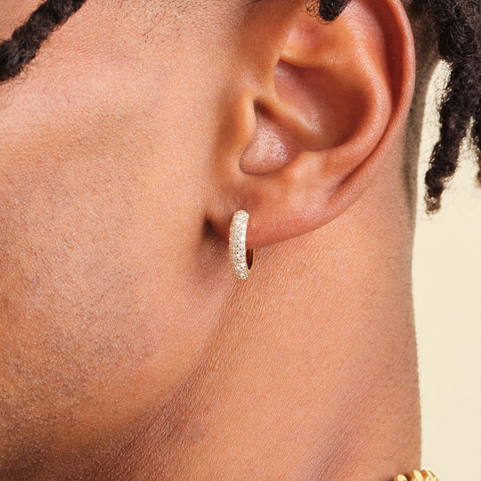 Iced Out Hoop Earrings - Gold - Image 1/2