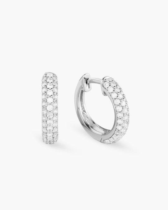 Iced Out Hoop Earrings - Silver - Image 1/2