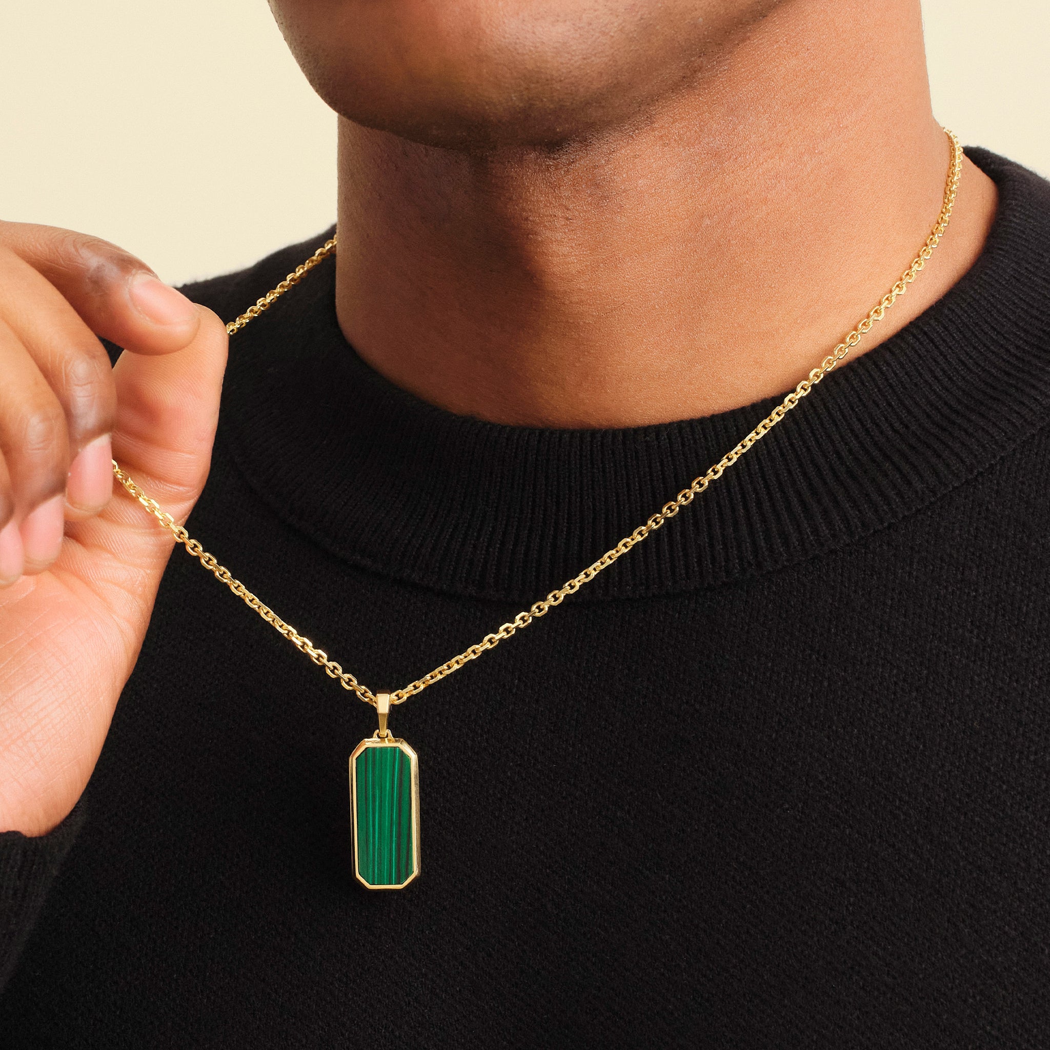 Sterling Silver & Malachite Tag Necklace - Gregory Jewellers