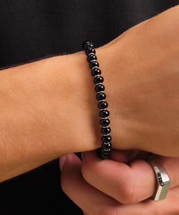 Onyx Beaded Bracelet - Silver