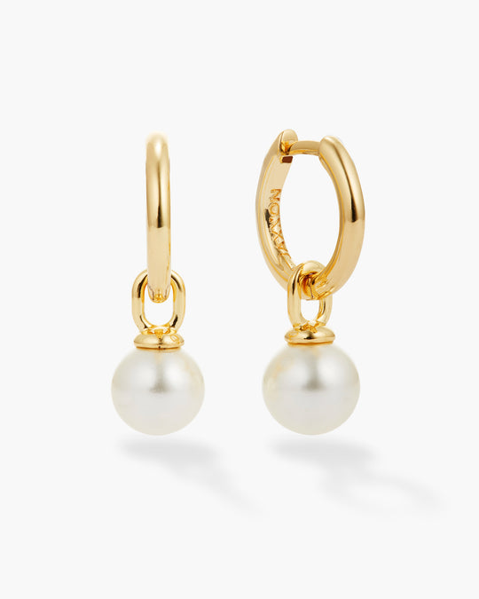 Women's Pearl Hoop Earrings  Gold - Image 1/6