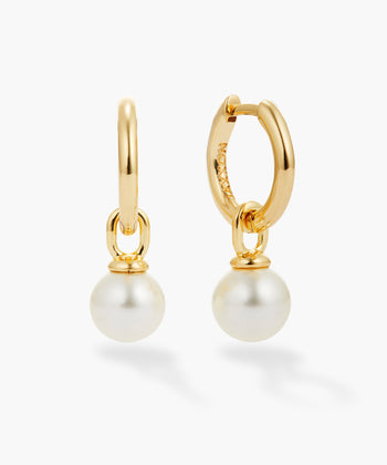 Picture of Pearl Hoop Earrings - Gold