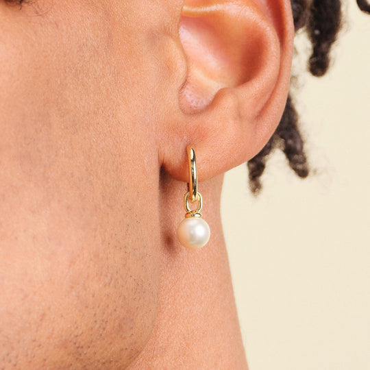 Pearl Hoop Earrings - Gold - Image 2/2