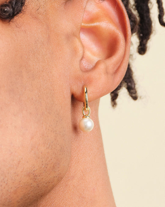 Pearl Hoop Earrings - Gold - Image 2/2