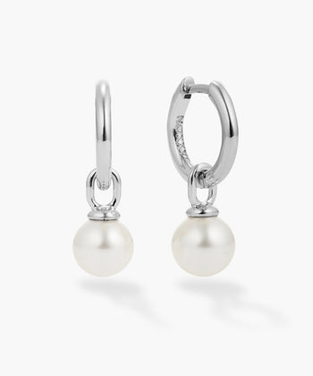 Picture of Women's Pearl Hoop Earrings - Silver