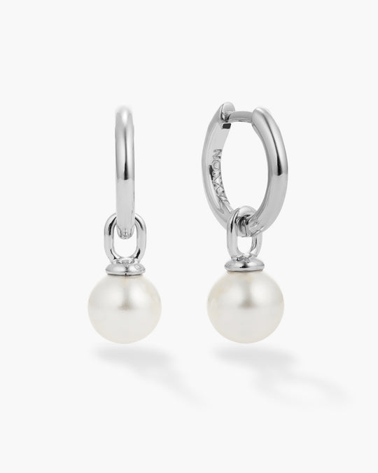 Women's Pearl Hoop Earrings - Silver - Image 1/2