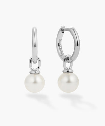 Pearl Hoop Earrings - Silver