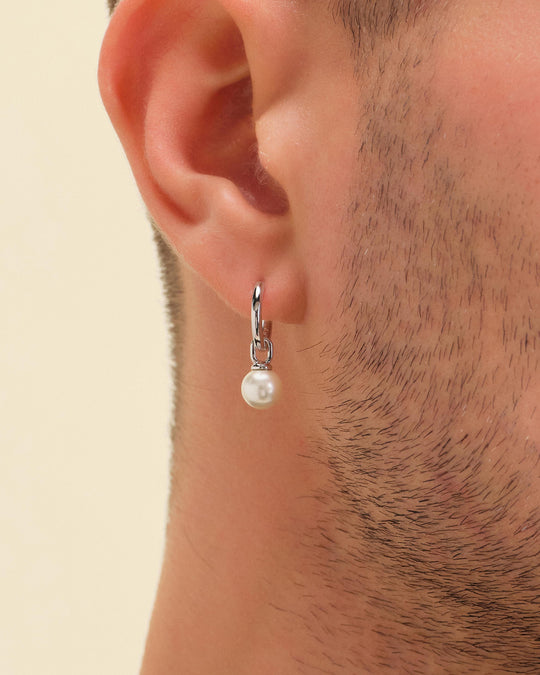 Pearl Hoop Earrings - Silver - Image 2/2