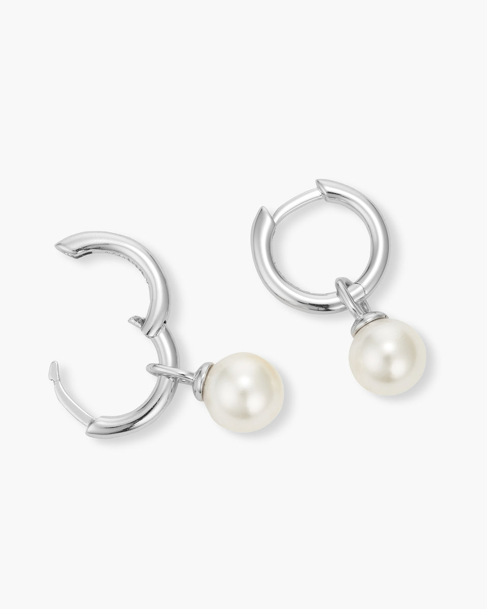 Women's Pearl Hoop Earrings - Silver