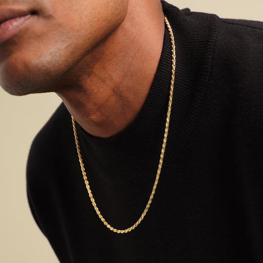 Solid Gold Rope Chain - 3mm - Men's 14k Gold Chain - JAXXON