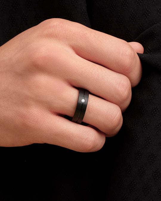 Single Stud Tungsten Band - Black - Image 2/2