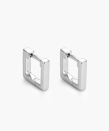 Women's Square Huggie Earrings - Silver