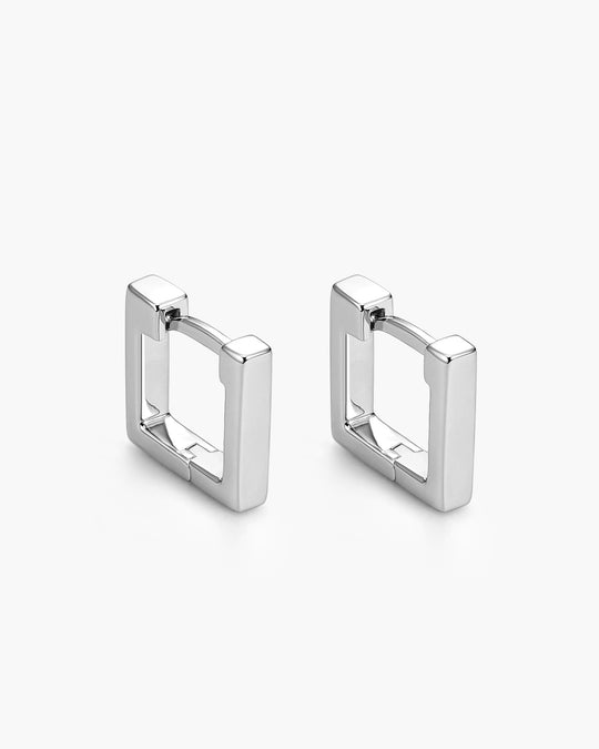 Women's Square Huggie Earrings - Silver - Image 1/2